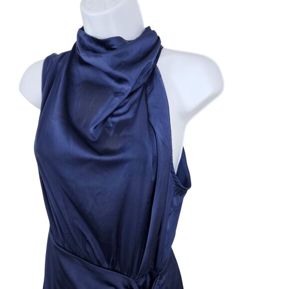 Zesica Womens Satin Wrap Dress With Keyhole Back & Side Tie In Dark Blue Size S - Picture 7 of 13